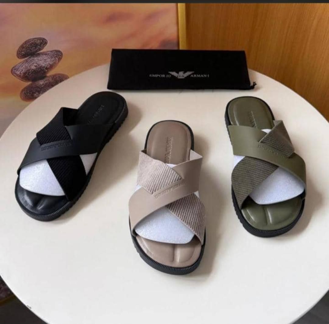ARMANI Emporio Armani Men’s Slide Sandals with Crossover Straps | ArvoLuxury - Image 1