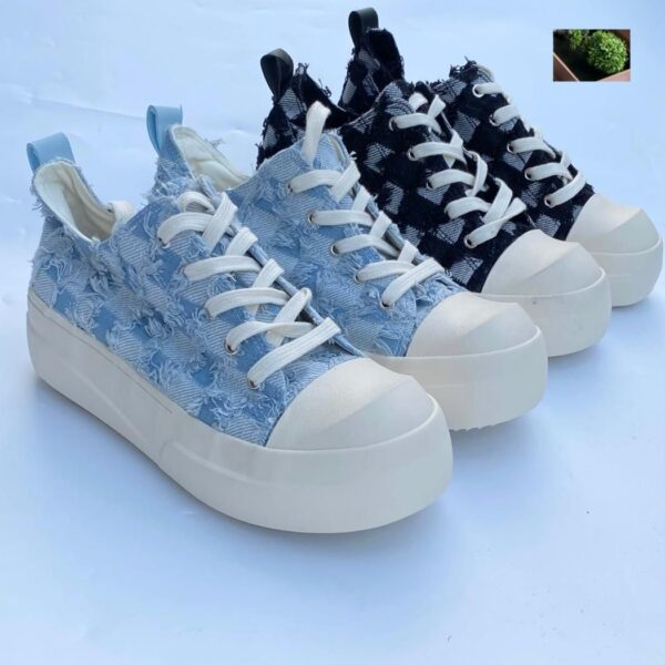 Platform Low-Top Sneakers in Blue & Black Distressed Canvas (DRKSHDW Style) | ArvoLuxury