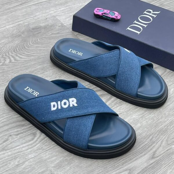 Dior Men’s Cross-Strap Slide Sandals in Blue Denim | ArvoLuxury