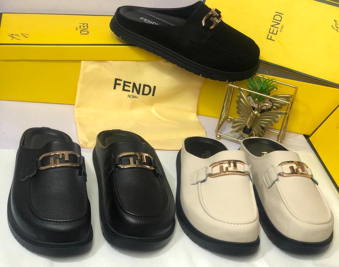 Fendi-half Fendi Men’s Leather Slippers with FF Motif Buckle – Luxury & Modern Design | ArvoLuxury - Image 1