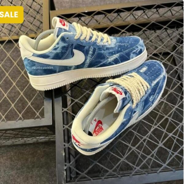 Nike Air Force 1 Low in Blue Washed Denim/Velour – Iconic Street Style at ArvoLuxury