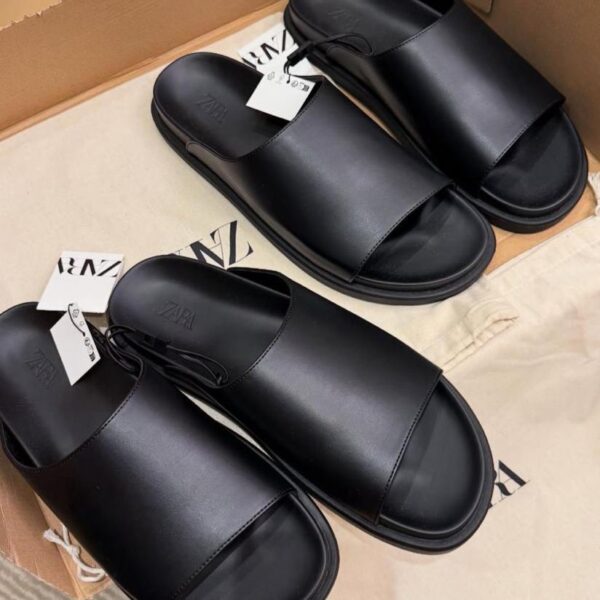 Black Zara Men’s Leather Monochrome Sandals – Minimalist & Stylish | ArvoLuxury