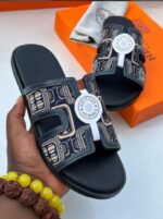 Hermès Oran Sandals in Black with Rhinestone & Canvas Strap Details | ArvoLuxury - Image 2