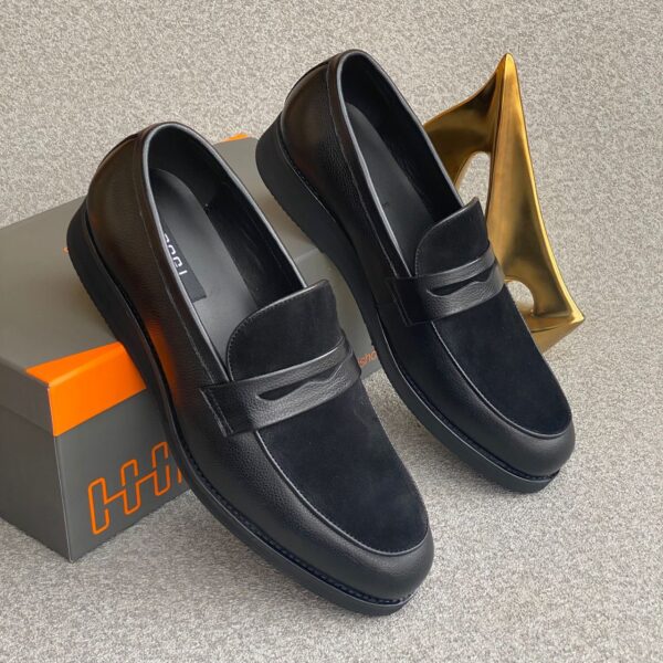 Black Leather & Suede Thick-Sole Loafers | ArvoLuxury
