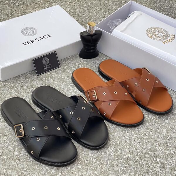Versace Men’s Slides – Black & Brown | ArvoLuxury