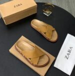 Zara Men’s Flat Leather Sandals with Criss-Cross Straps – Modern Comfort at ArvoLuxury