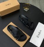 Zara Men’s Flat Leather Sandals with Criss-Cross Straps – Modern Comfort at ArvoLuxury - Image 2