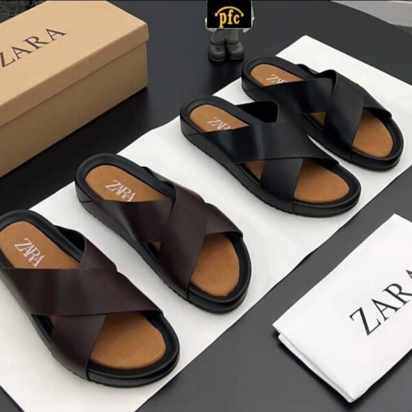 Zara Men’s Flat Leather Sandals with Criss-Cross Straps – Modern Comfort at ArvoLuxury