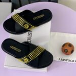 ARISTOCRATS White Leather & Black Sole Slippers – Sleek Contrast | Available at Arvoluxury - Image 2