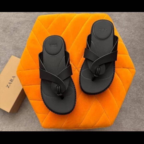 Black Zara Leather Slippers  |Arvoluxury