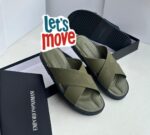 High-quality image of luxurious double strap slide sandals in beige and black, showcasing comfort and style.